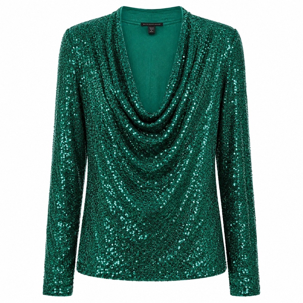 Boston Proper Mermaidcore Sequin Cowl Neck Top Women Medium Party Disco Glam